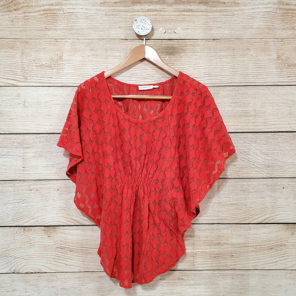 Anthro Lunar Cycle Lace Batwing Orange Tunic Small Top Lace Blouse